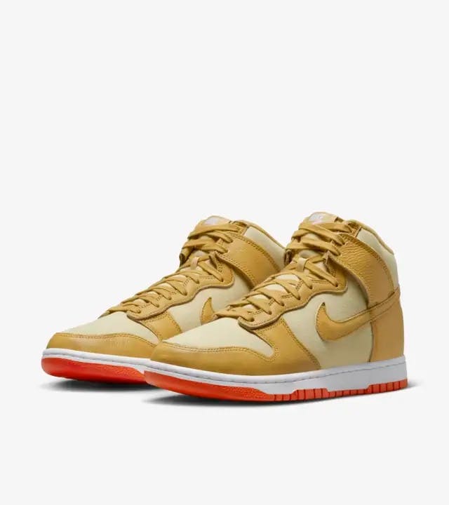 Nike Dunk High Wheat Gold and Safety Orange